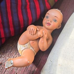 Creepy Vintage 40s? Odd Chalkware Ghost Spooky Scary Halloween Baby Doll signed